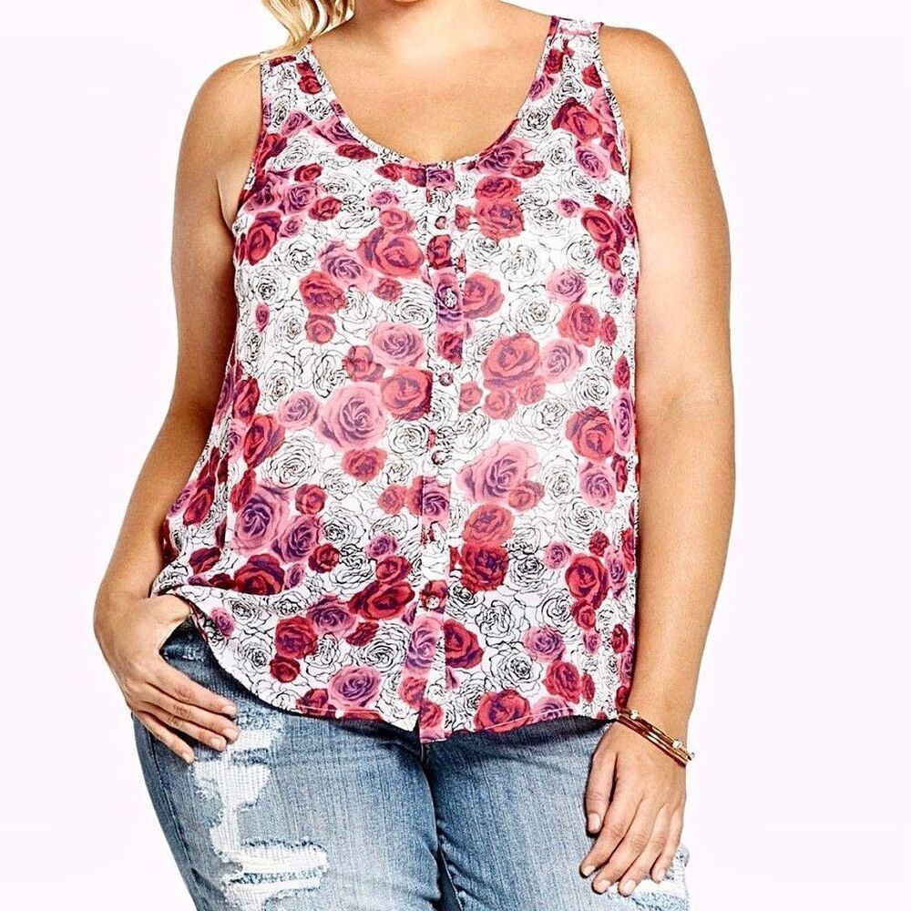 Torrid Semi Sheer Pink Rose Print Hi Low Tank Sz 1X